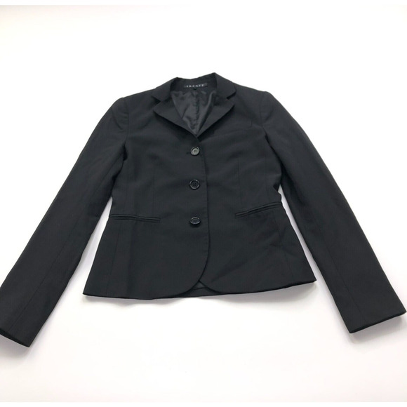 Theory Size 0 Womens Wool Blend 3 Button Blazer Lined Jacket Black - Picture 1 of 16